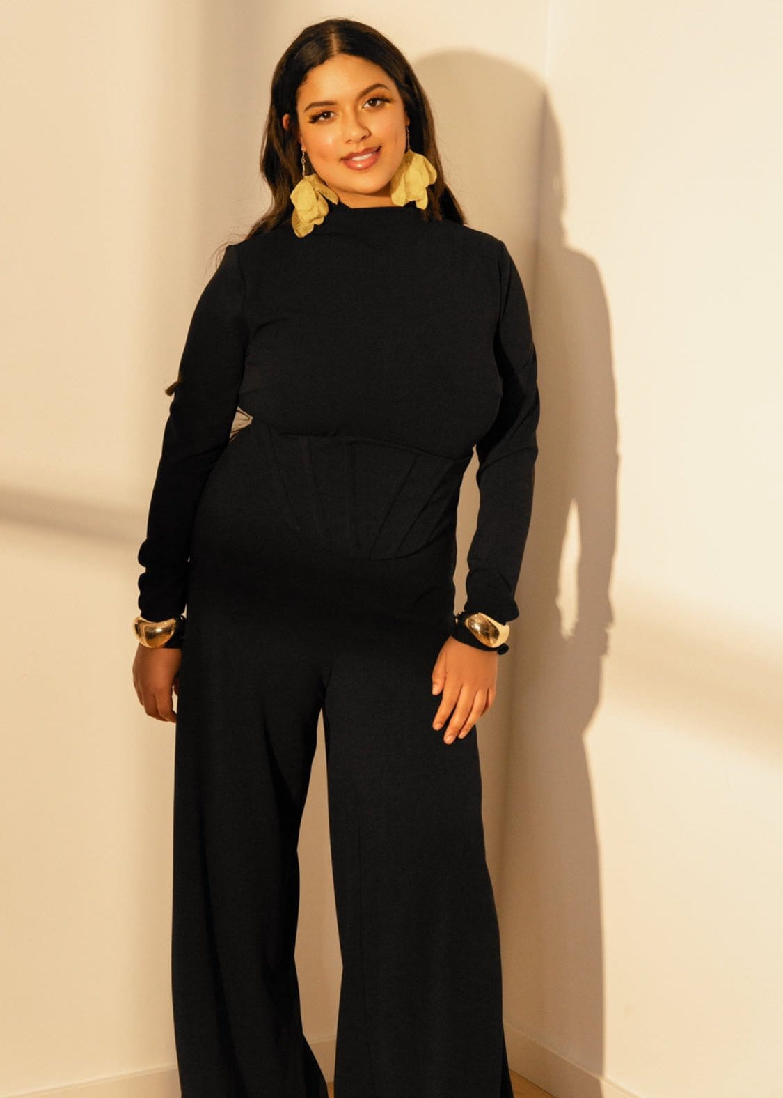 NALΓ Women's Jumpsuit Black Turtleneck Corset Palazzo Jumpsuit