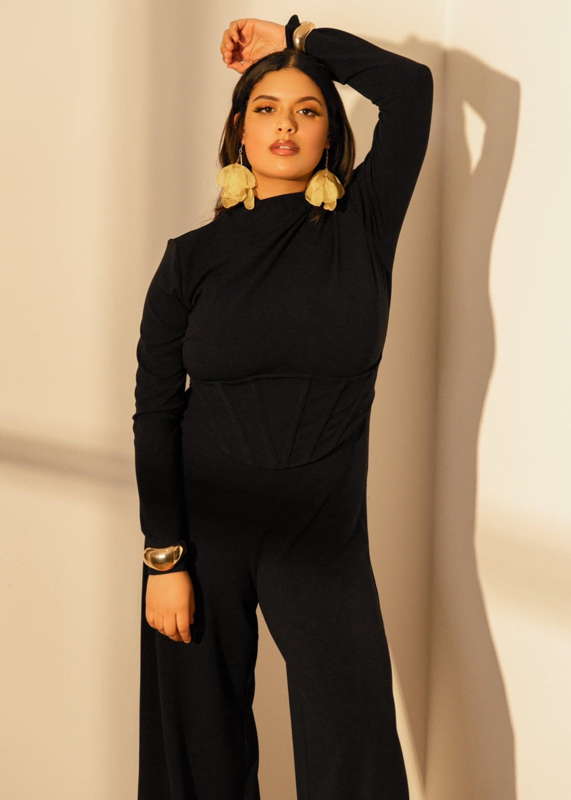 NALΓ Women's Jumpsuit Black Turtleneck Corset Palazzo Jumpsuit