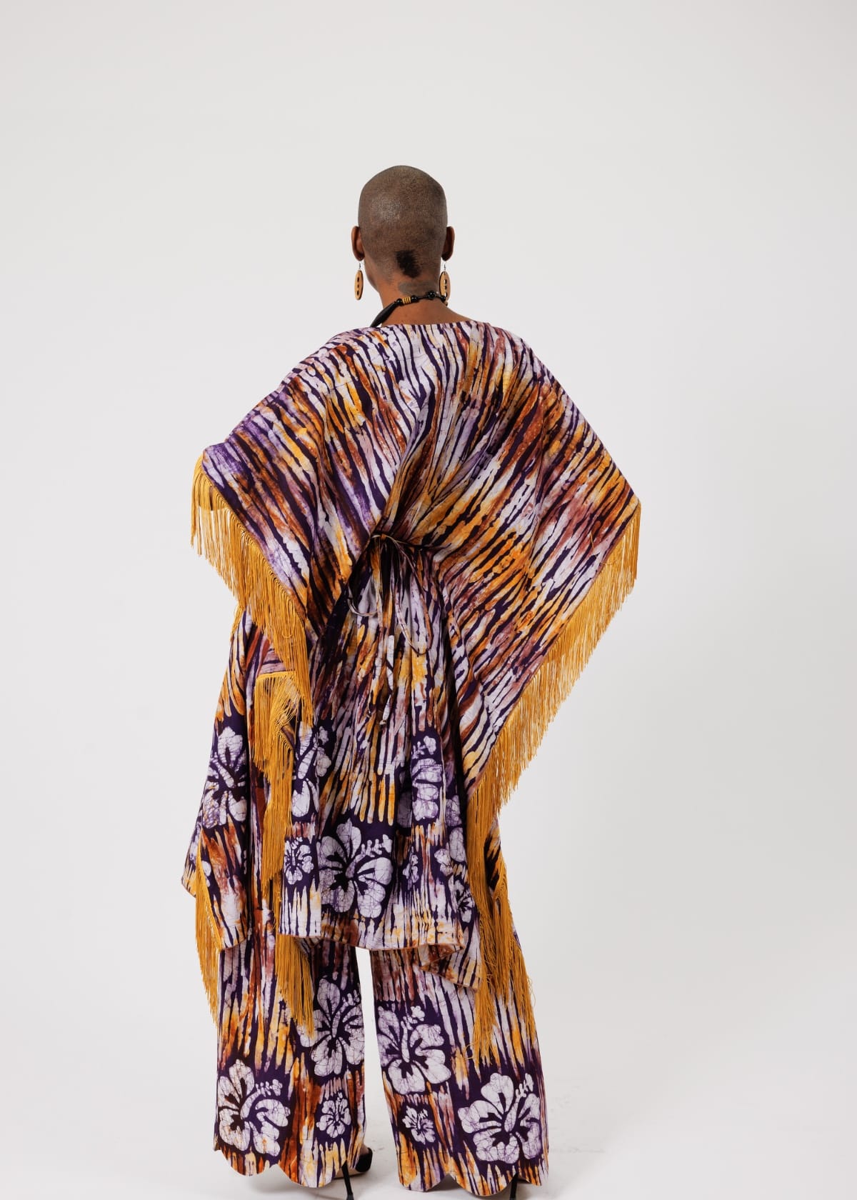 Nyny Ryke Bubus & Kaftans Daria, V-Neck Fringed Batik Kaftan Dress
