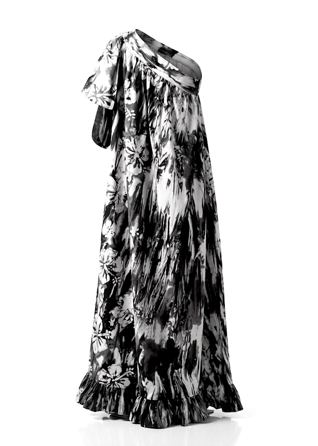 Nyny Ryke Dresses M-L / Black Wilma, One-Shoulder Maxi Black-White Floral Batik Dress