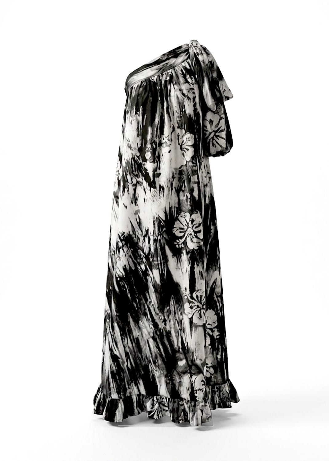 Nyny Ryke Dresses M-L / Black Wilma, One-Shoulder Maxi Black-White Floral Batik Dress