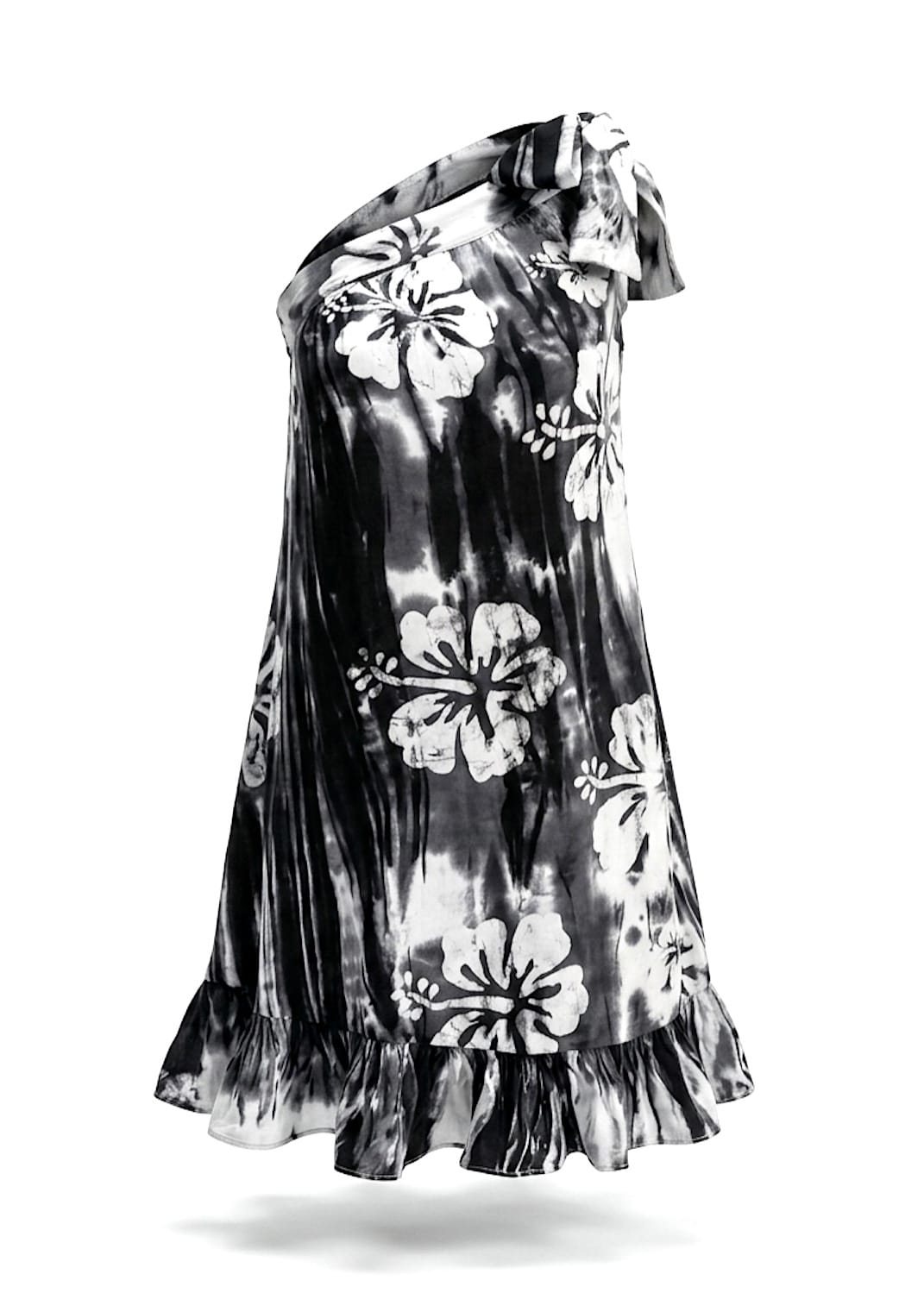 Nyny Ryke Dresses Wilma, One-Shoulder Batik Midi Dress Black & White Floral