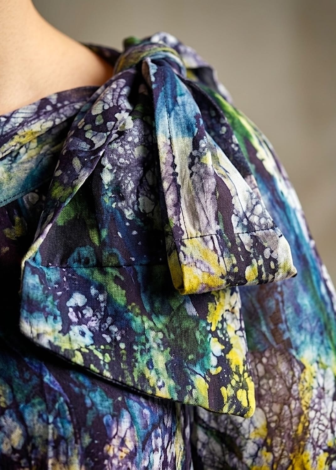 Nyny Ryke Dresses Wilma, One-Shoulder Maxi Green Floral Batik Dress