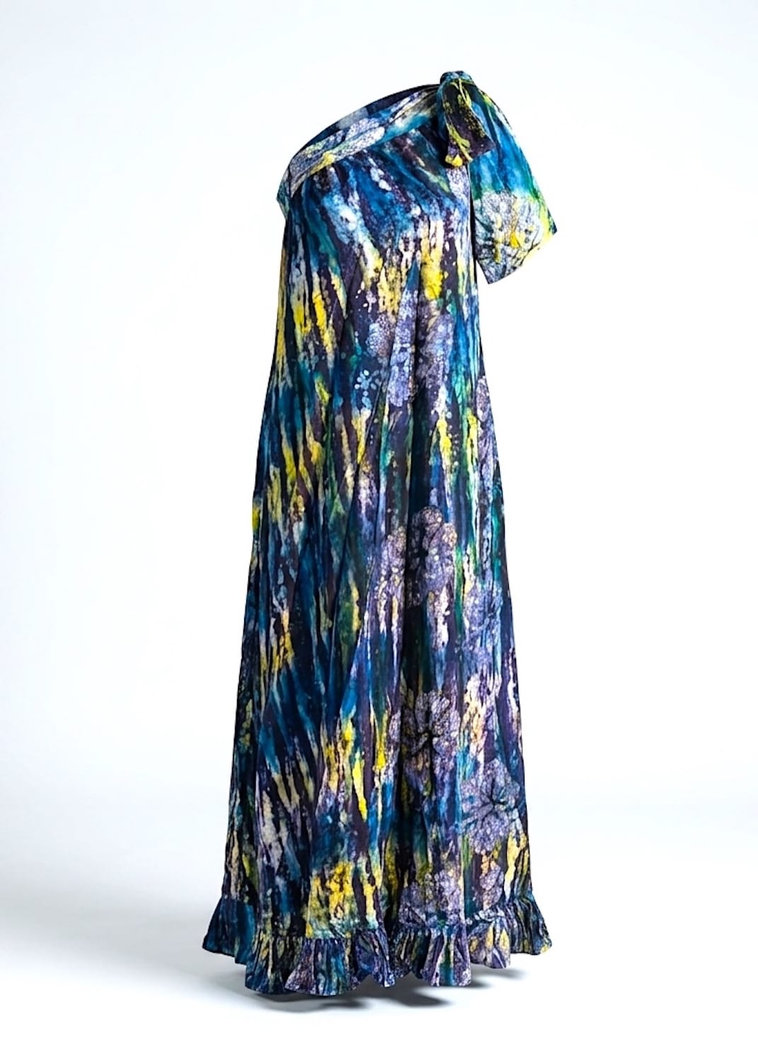 Nyny Ryke Dresses Wilma, One-Shoulder Maxi Green Floral Batik Dress
