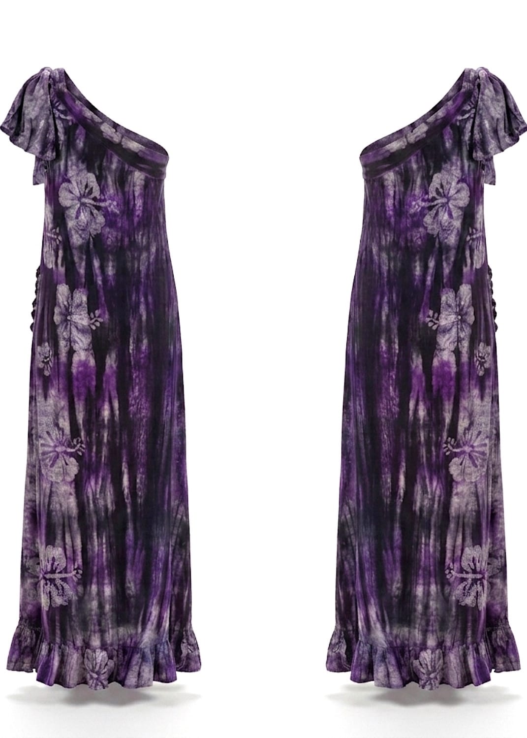 Nyny Ryke Dresses Wilma, One-Shoulder Maxi Purple Floral Batik Dress
