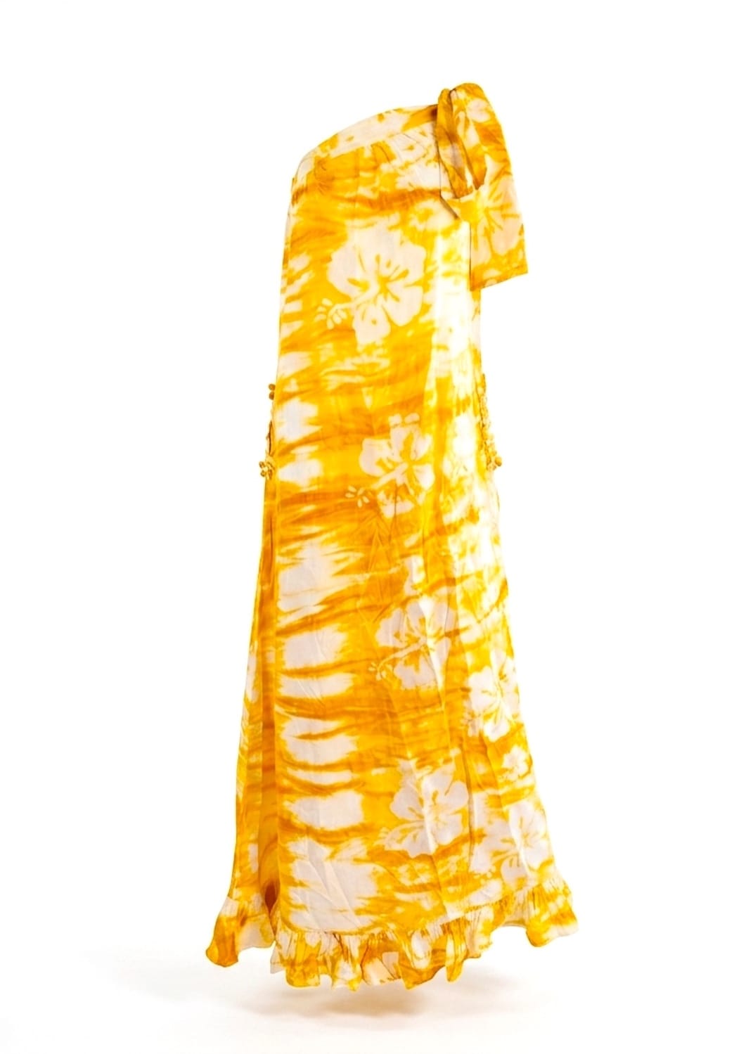 Nyny Ryke Dresses Wilma, One-Shoulder Maxi Yellow Floral Batik Dress
