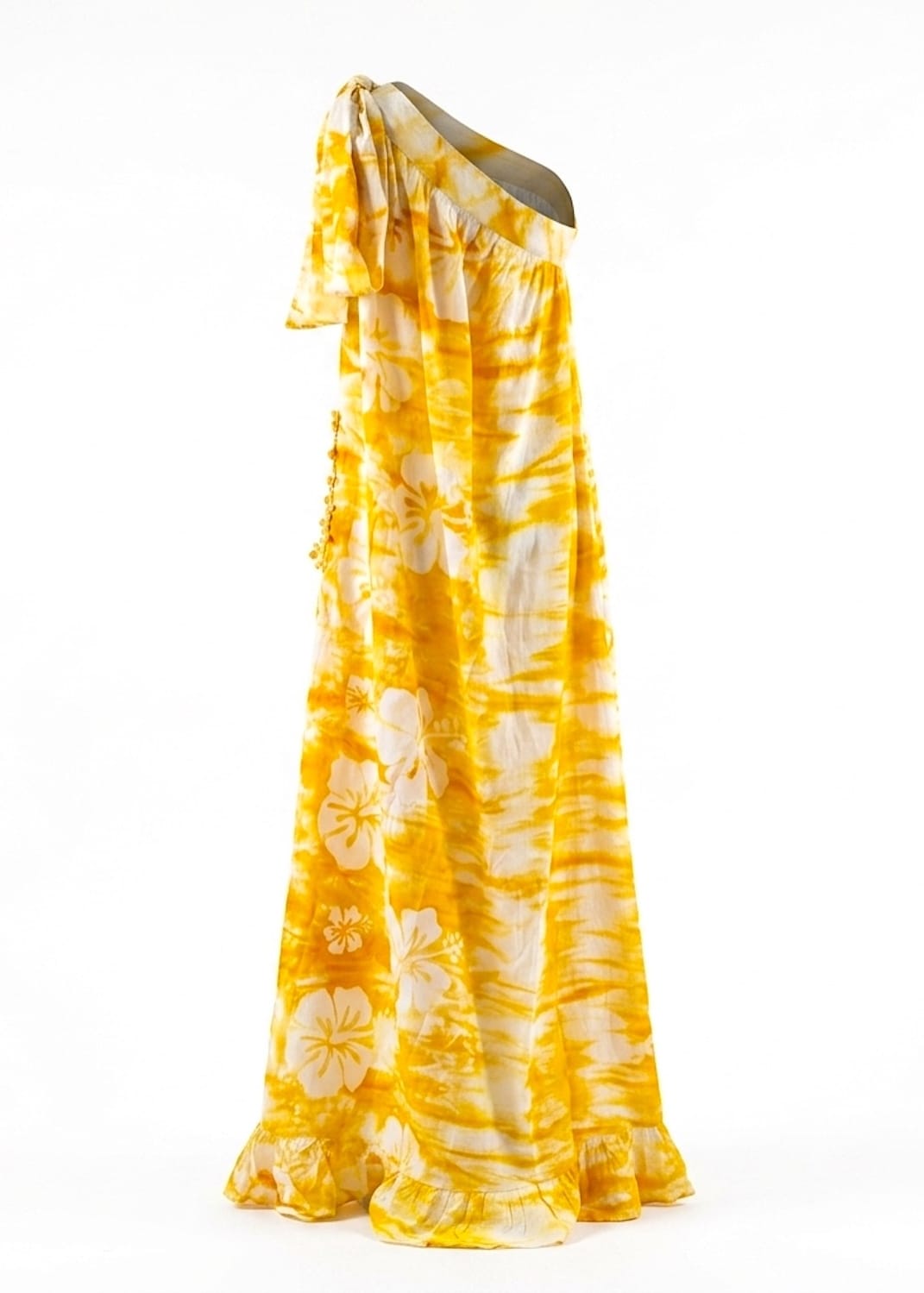 Nyny Ryke Dresses Wilma, One-Shoulder Maxi Yellow Floral Batik Dress