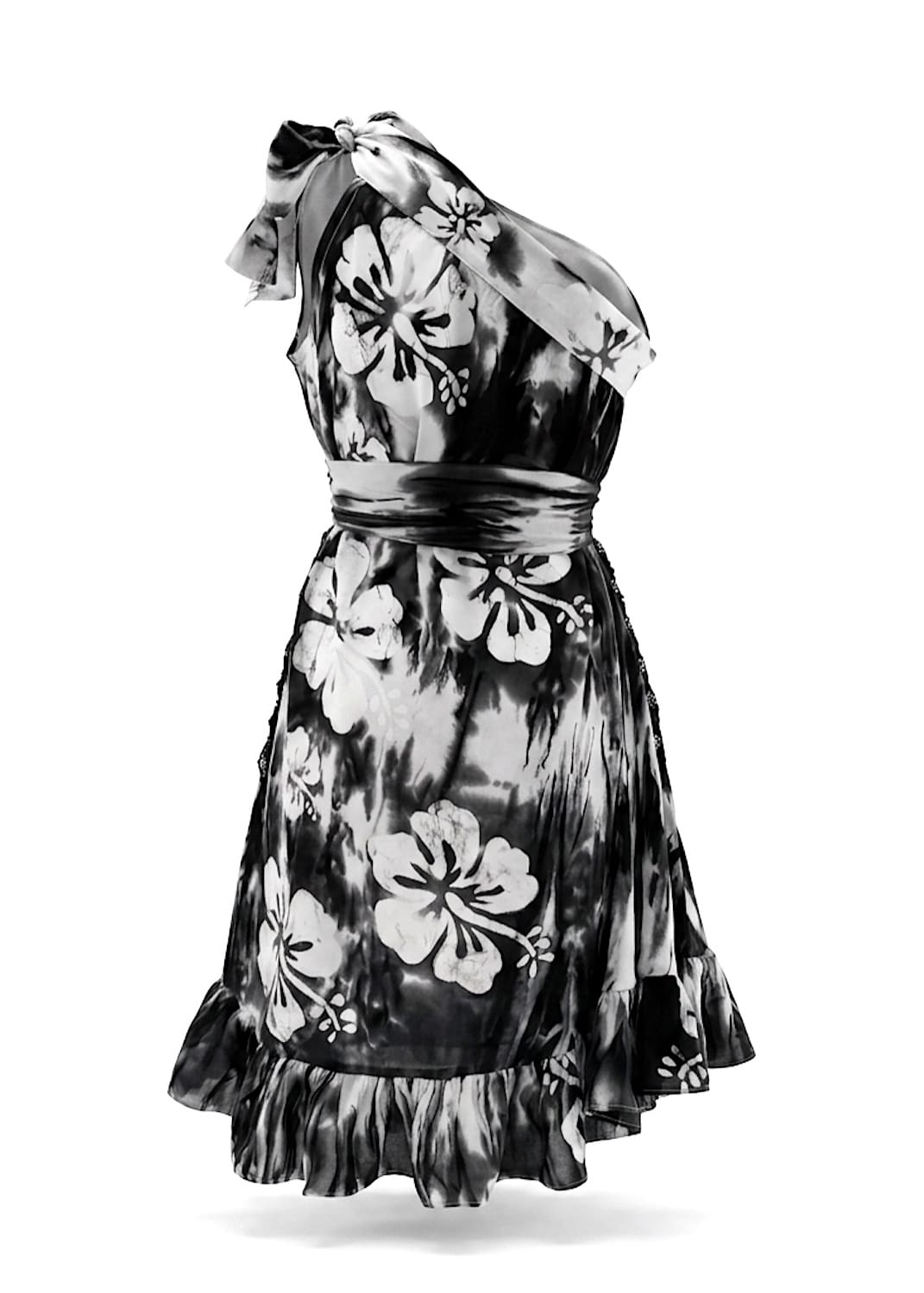 Nyny Ryke Dresses Wilma SH, One-Shoulder Batik Midi Dress Black & White Floral