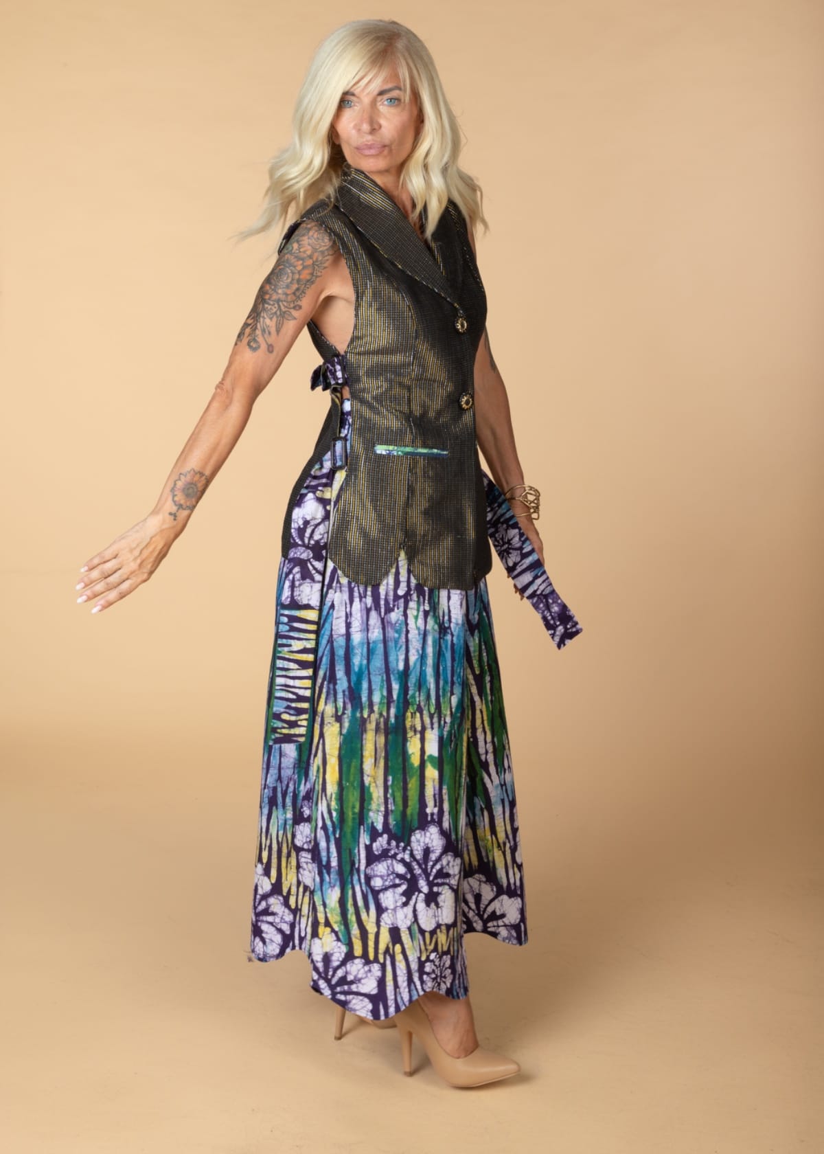Nyny Ryke Trousers & Jeans FRIDA SH, Turquoise floral Batik Palazzo Trousers