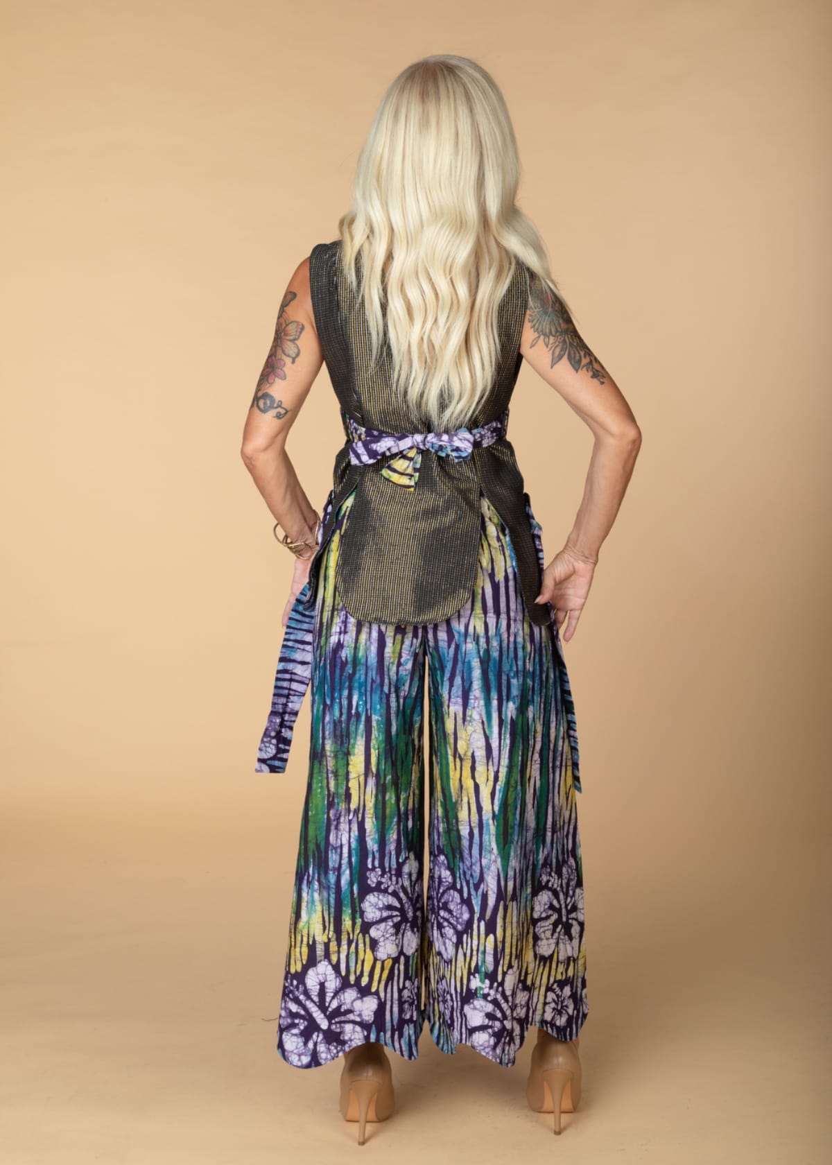 Nyny Ryke Trousers & Jeans FRIDA SH, Turquoise floral Batik Palazzo Trousers