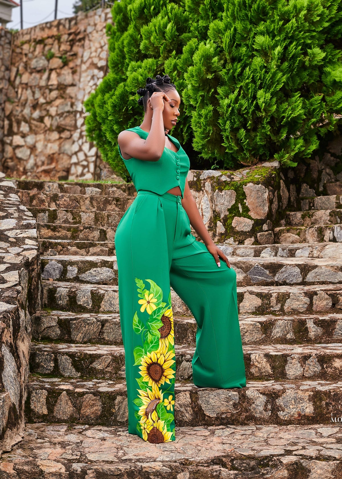 The Green Sunflower Suit - Crepe - Suits - African Fashion by O'MAAN