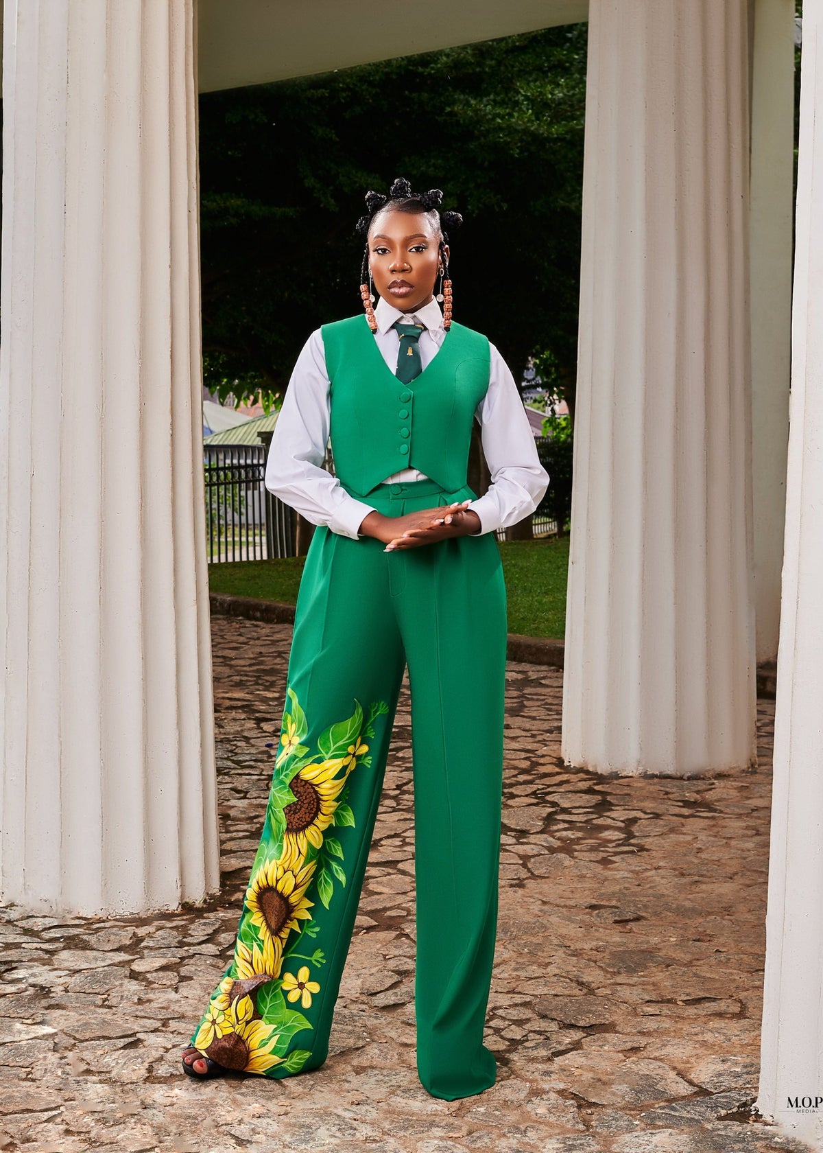The Green Sunflower Suit - Crepe - Suits - African Fashion by O'MAAN