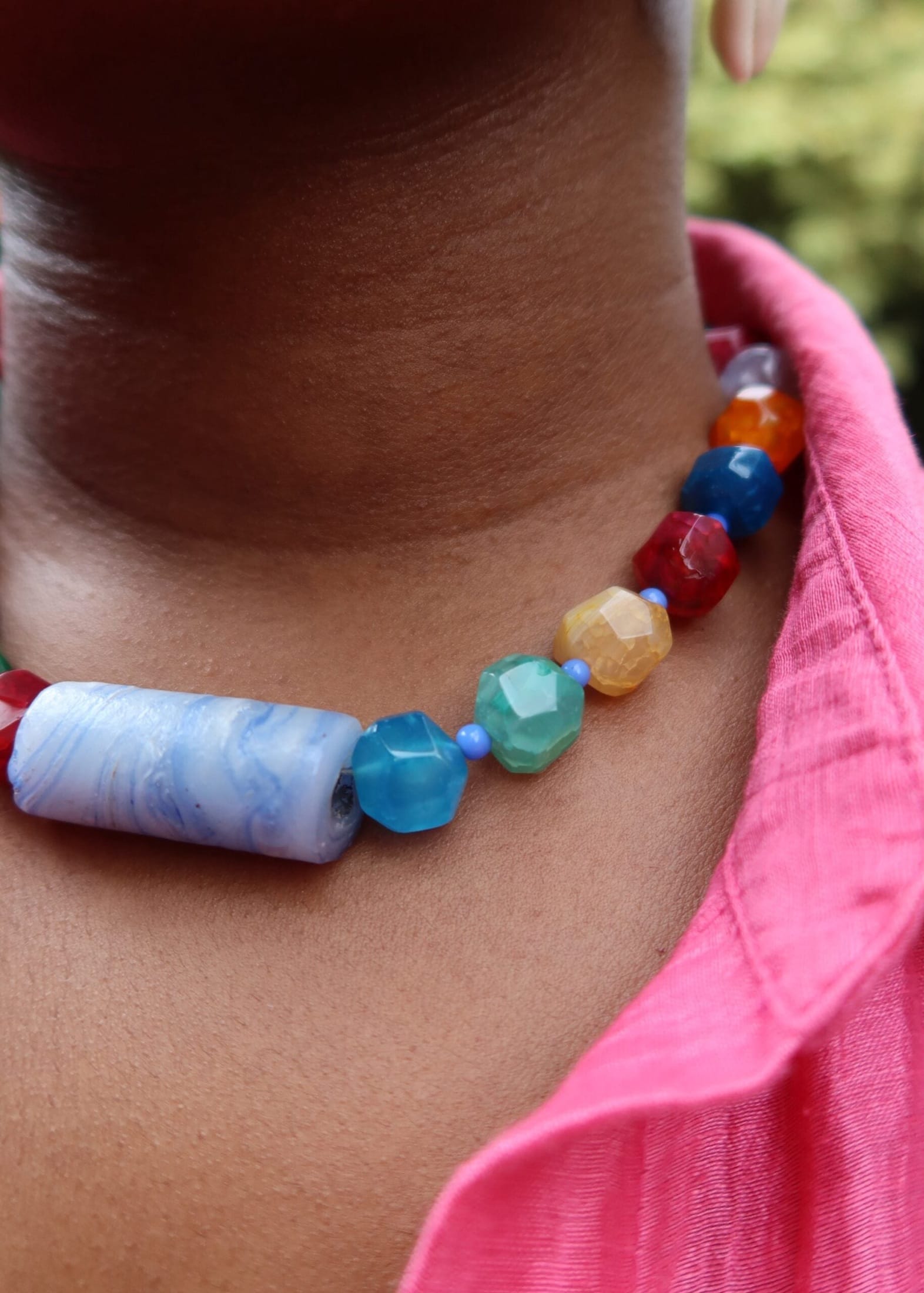 RENIKEJI Necklaces & Pendants Blue Belozu Beaded Stone Necklace