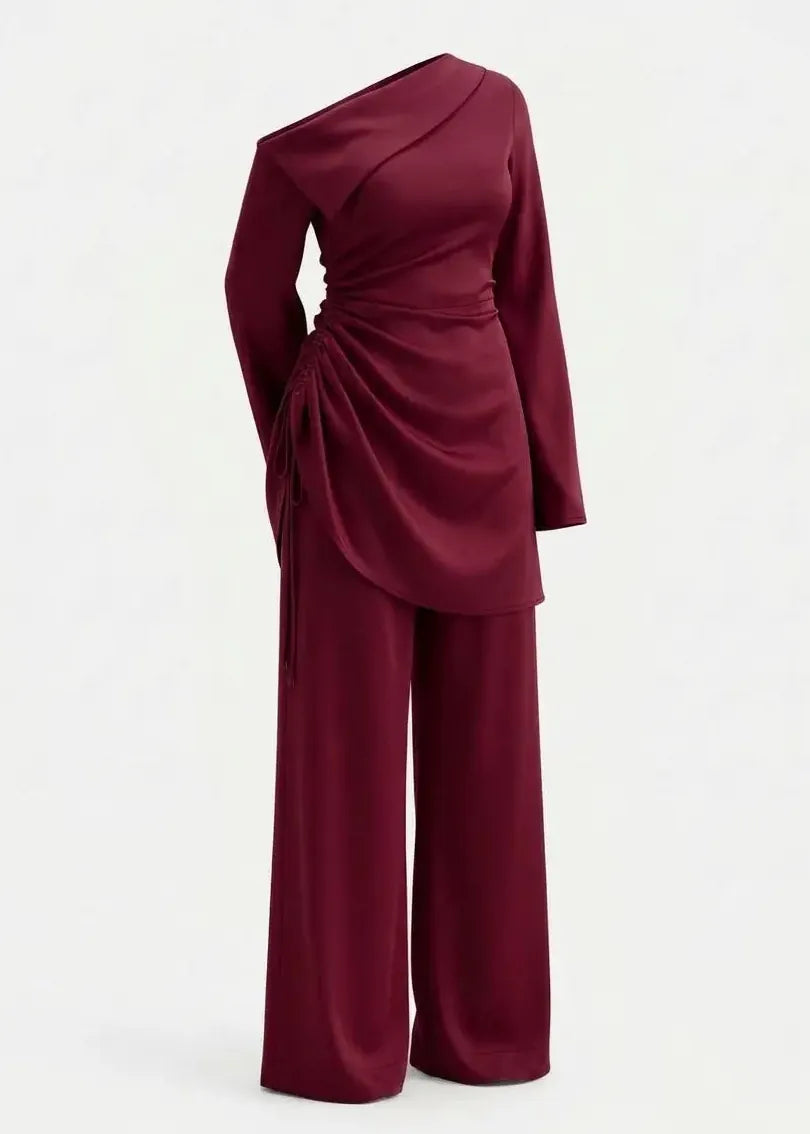 Ruks á la mode Co-ord Sets & Matching Sets Burgundy / 6 / Petite Ummie Drawstring Silk Pant Set