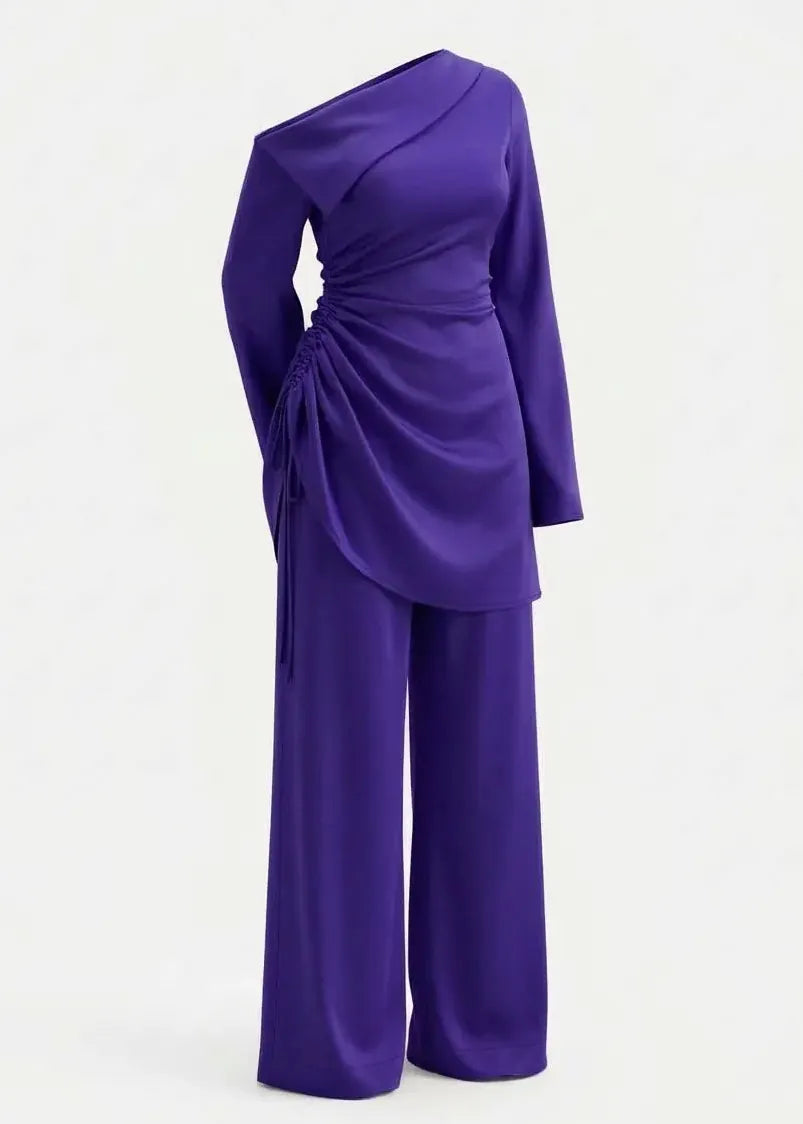 Ruks á la mode Co-ord Sets & Matching Sets Purple / 6 / Petite Ummie Drawstring Silk Pant Set