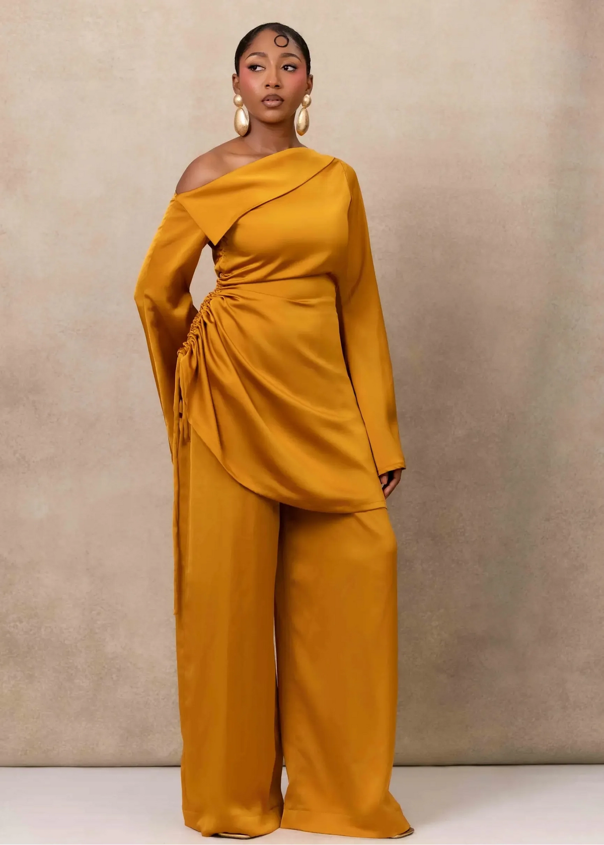 Ruks á la mode Co-ord Sets & Matching Sets Yellow / 6 / Petite Ummie Drawstring Silk Pant Set