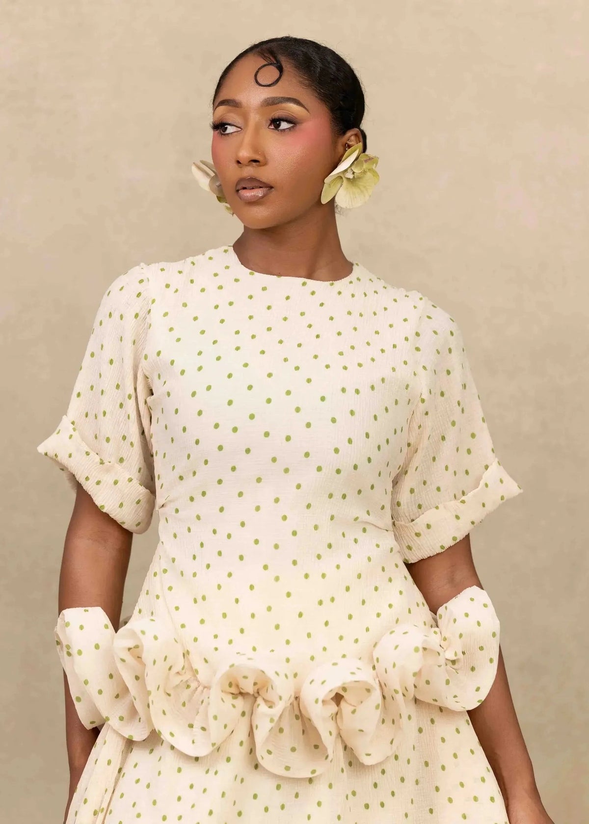 Ruks á la mode Co-ord Sets & Matching Sets Zafira Maxi Skirt Set with Lime-Green Polka Dots