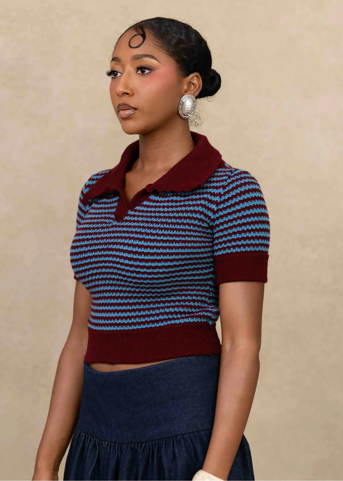 Ruks á la mode Shirts & Blouses Blue wash Dee Collered-Knit Top