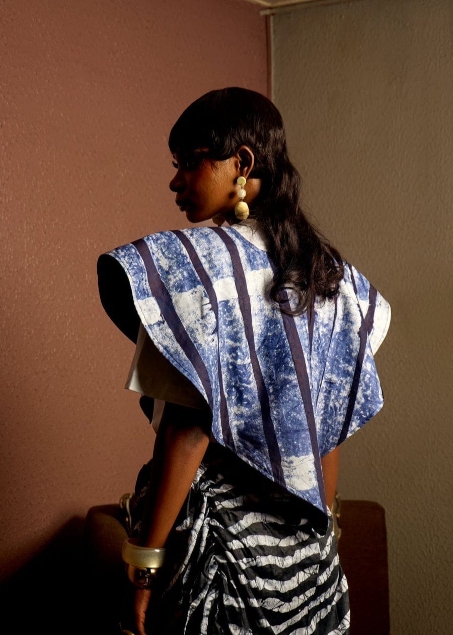 Mixed Pattern Cape - Blue - Cotton - Tops - African Fashion by SISÈ