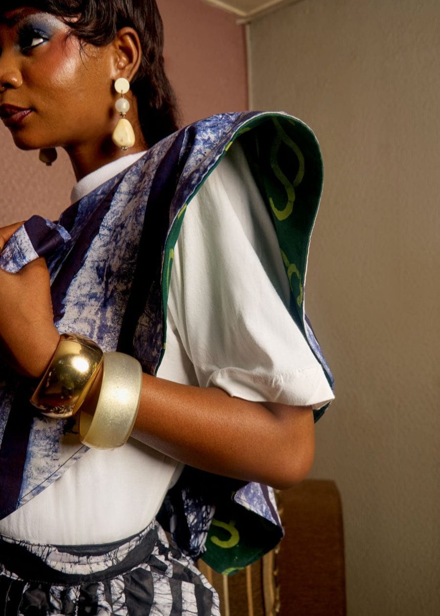 Mixed Pattern Cape - Blue - Cotton - Tops - African Fashion by SISÈ