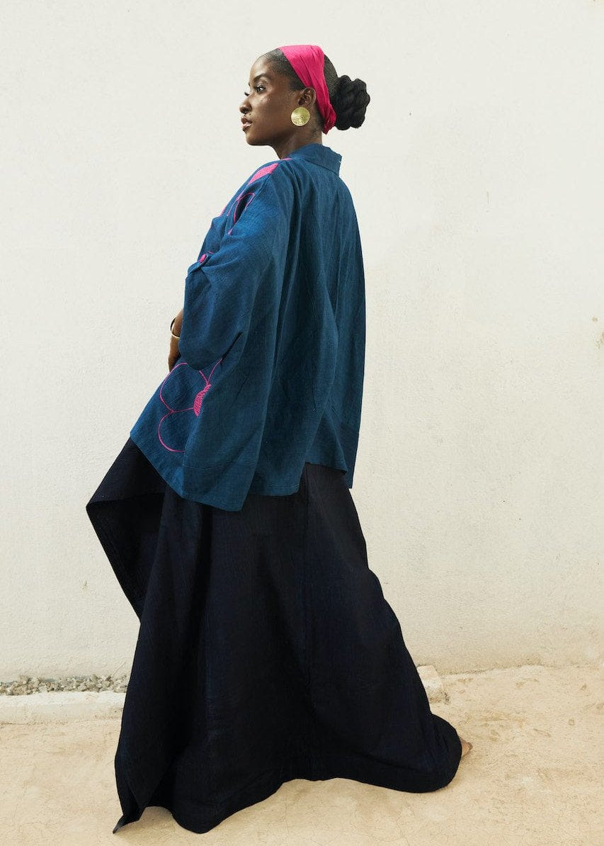 BOUGAINVILLEA High low shirt - Blue, Beige - Cotton - African Fashion by Sultana