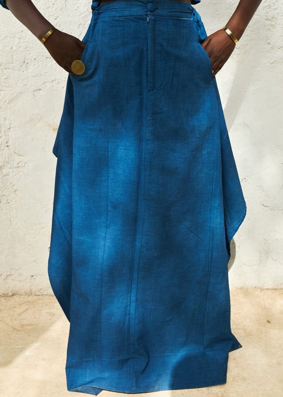 Ruwa Skirt - Blue, Beige, Navy - Cotton - Skirts - African Fashion by Sultana