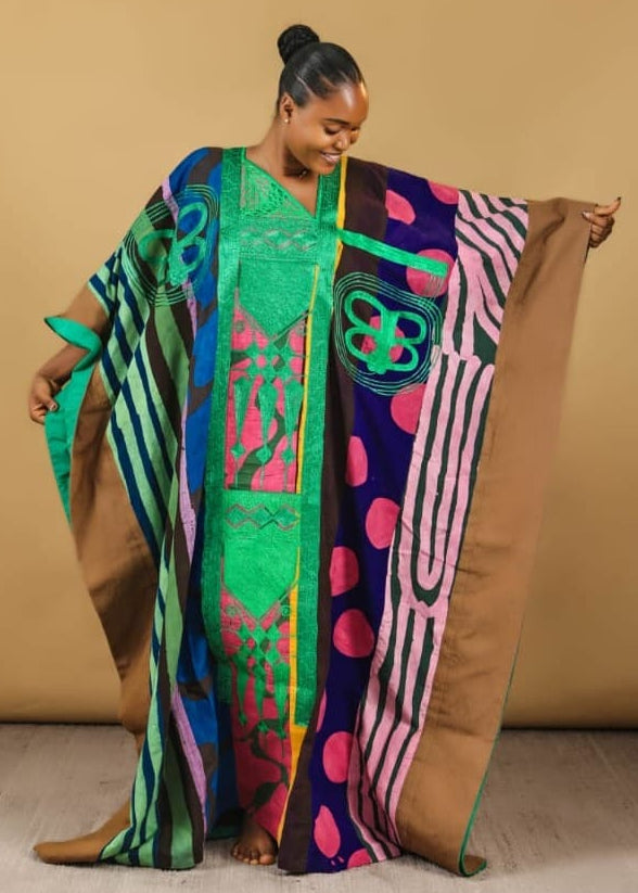 The Budding Blue Bubus & Kaftans One Size / Green Queen AMINA kaftan..green neck