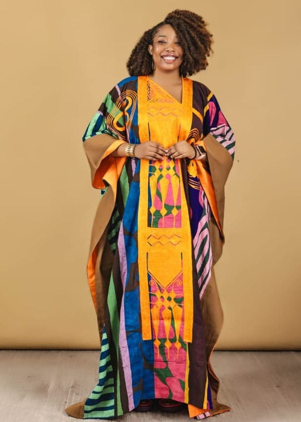 The Budding Blue Bubus & Kaftans One Size / Orange Queen AMINA kaftan,orange neck