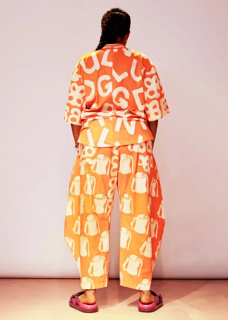 The Budding Blue Co-ord Sets & Matching Sets The Mix Print Ajiun Kembe Horseshoe Pant Set in Stunning Orange