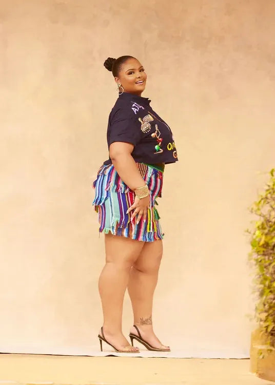 Trax Apparel Skirt Aso Oke Fringe Patch Mini Skirt