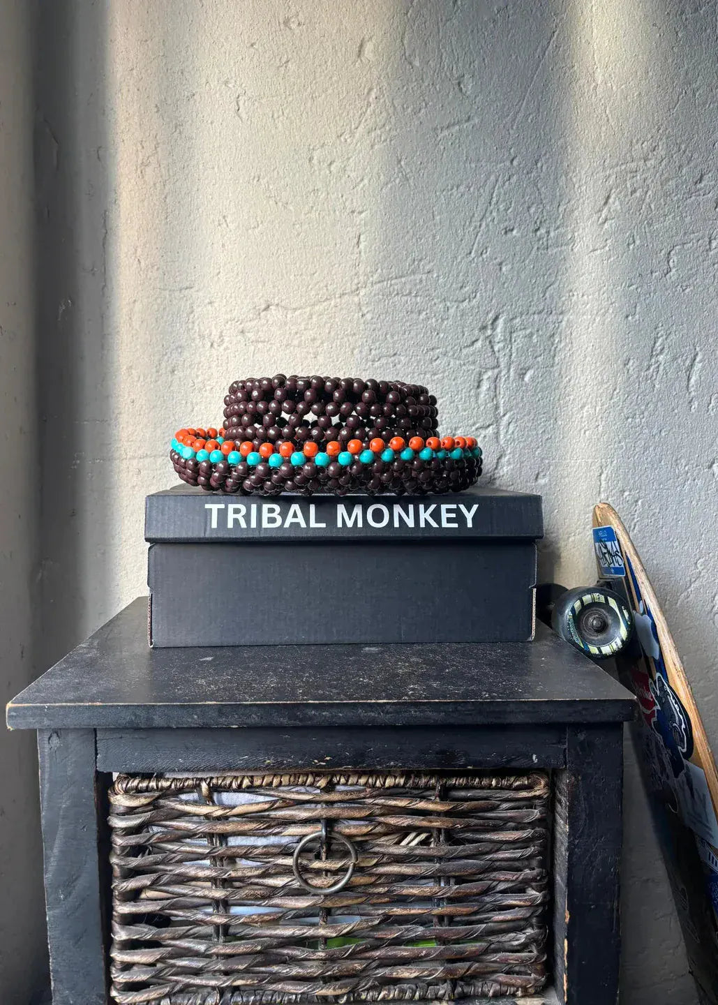 Tribal Monkey Hat One Size / Brown Beaded Bucket Hat