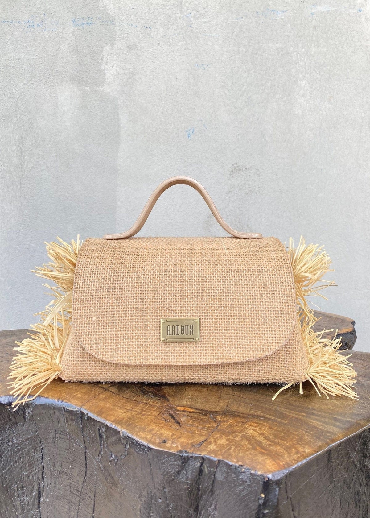 Mira XO Natural Jute with Side Raffia - Beige - Leather - Bags - African Fashion by Aaboux
