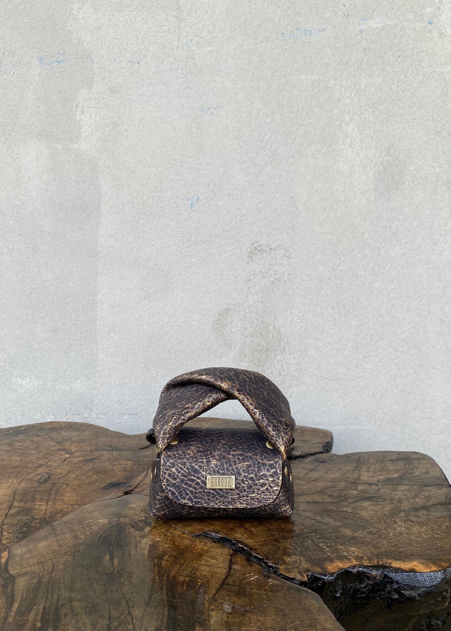 Aaboux Bags Black Lily Micro Black & Gold Crackled Print Leather