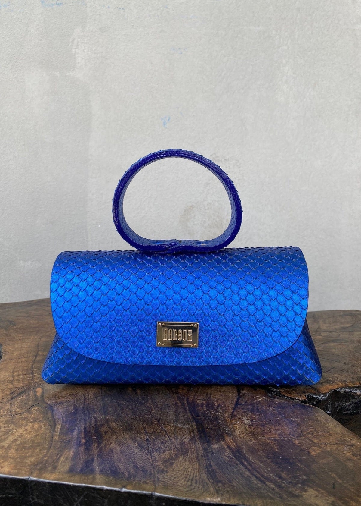 Hana Electric Blue Snake Print Leather - Blue - Bags - African Fashion by Aaboux