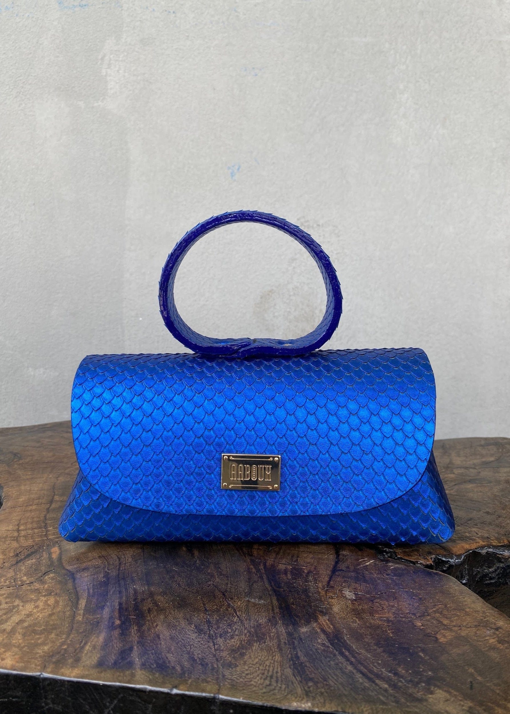 Aaboux Bags Blue Hana Electric Blue Snake Print Leather