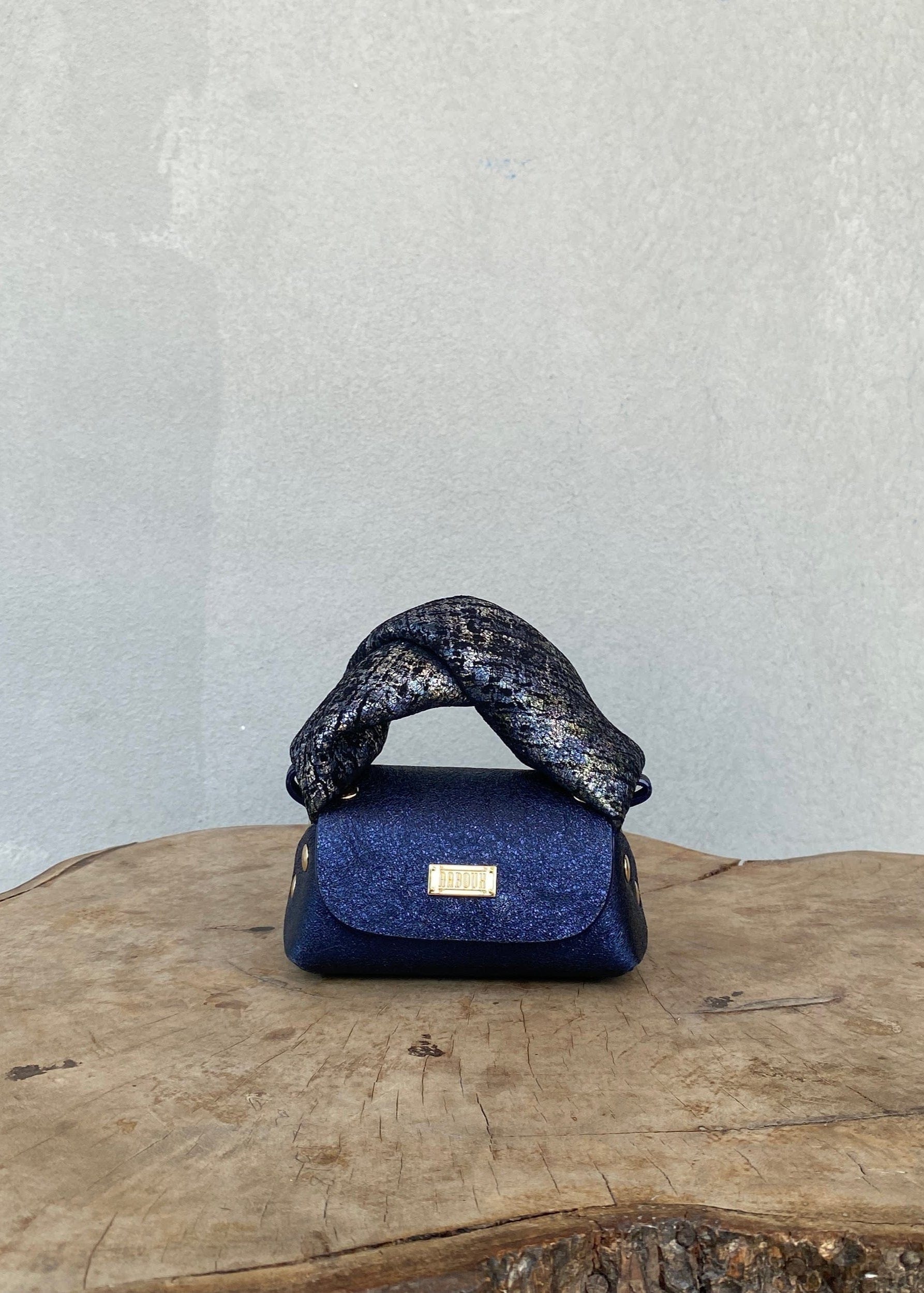 Aaboux Bags Blue Lily Micro Blue Metallic with Silver Tweed Effect