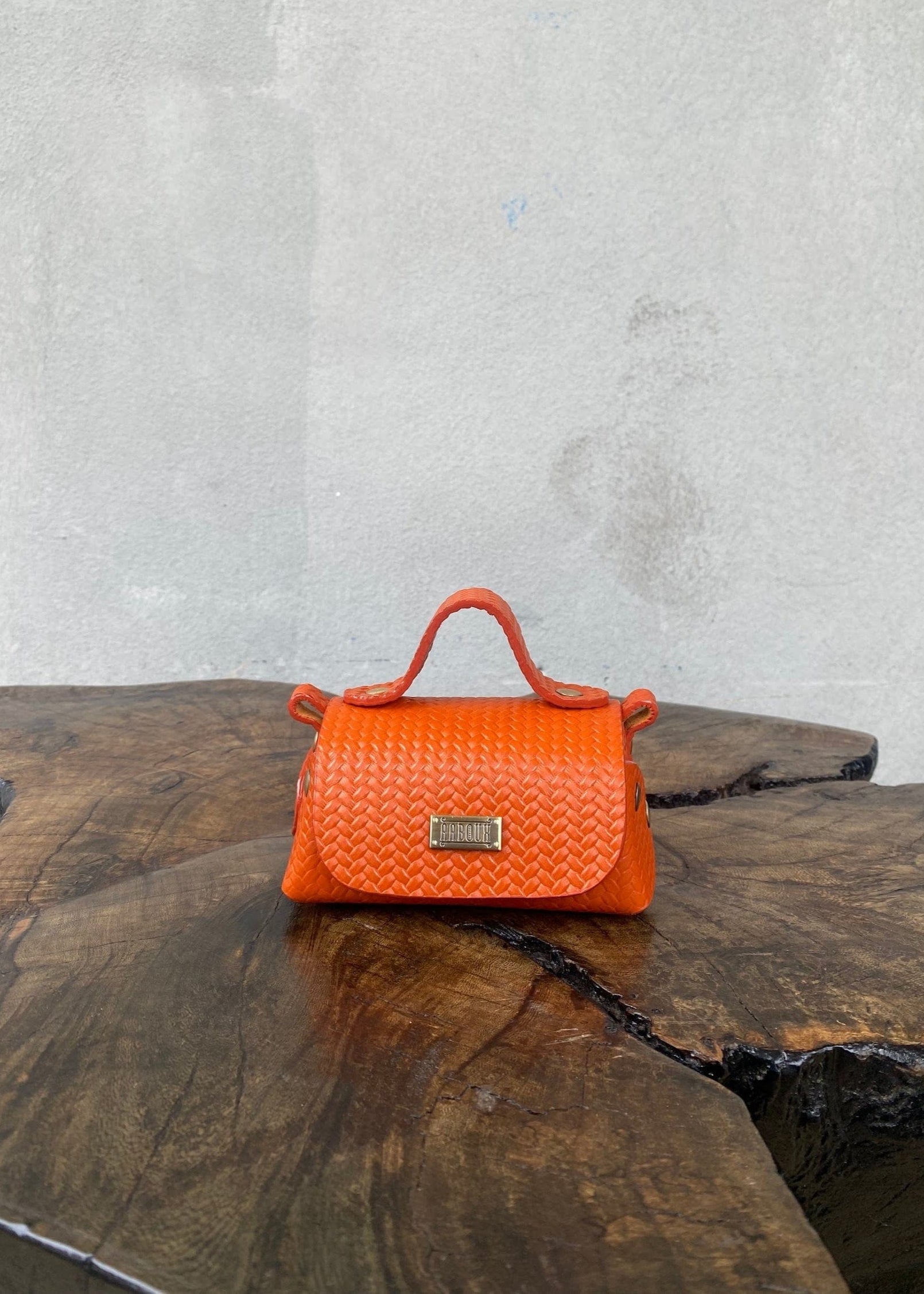 Aaboux Bags Orange Kach Micro Orange Woven Embossed Leather