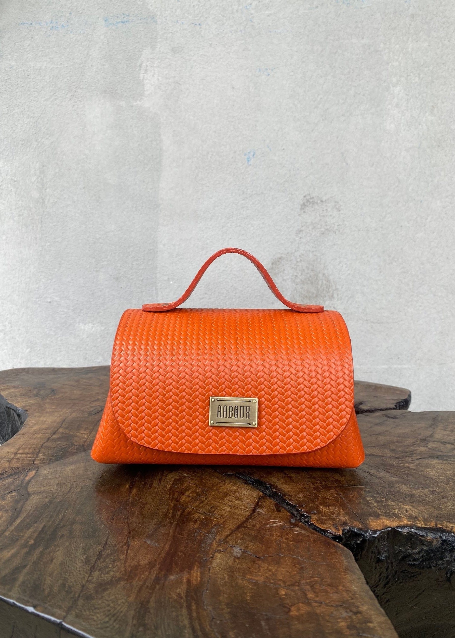 Aaboux Bags Orange Mira Orange Woven Embossed Leather