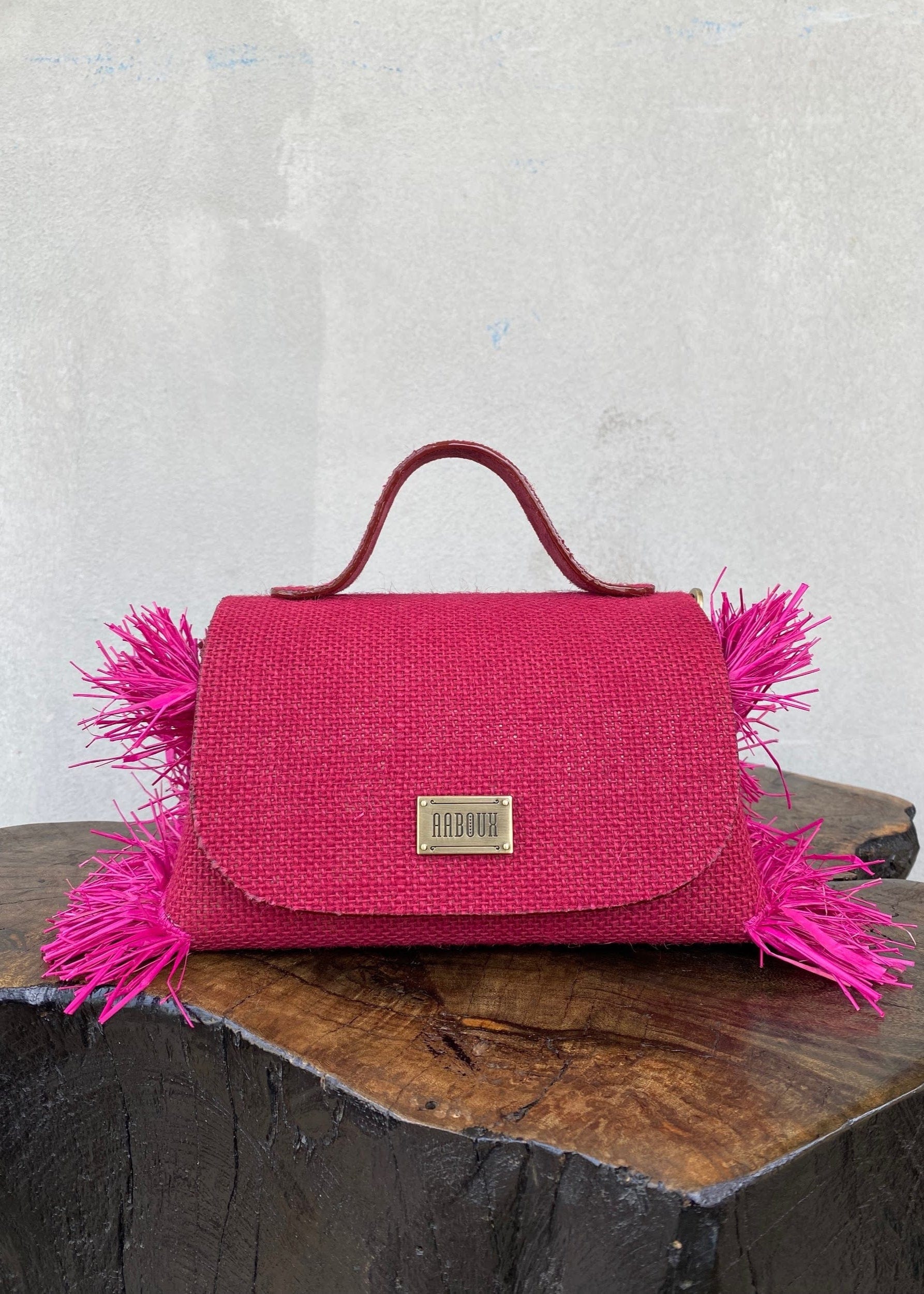 Aaboux Bags Pink Mira XO Hot Pink Jute with Side Raffia