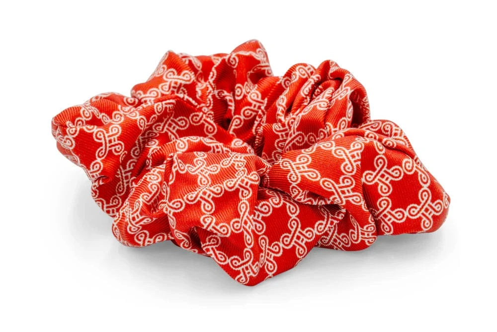 ADINKRA Scrunchie Mpatapo Silk Scrunchie (White on Red)