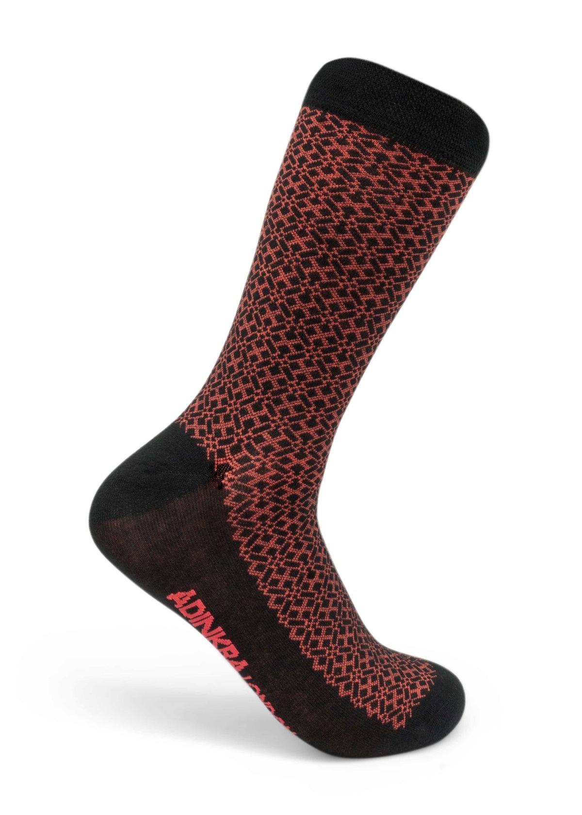 ADINKRA Socks Single Pair / One Size Fits Most (UK 7-11) NSAA Combed Cotton Socks (Red on Black)