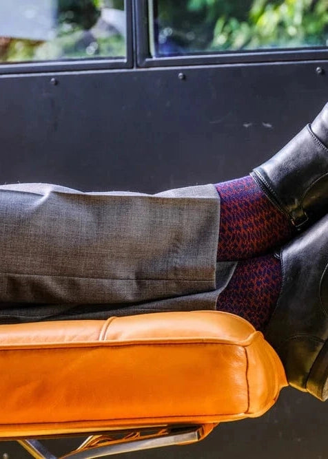 ADINKRA Socks Single Pair / One Size Fits Most (UK 7-11) NSAA Combed Cotton Socks (Red on Navy)