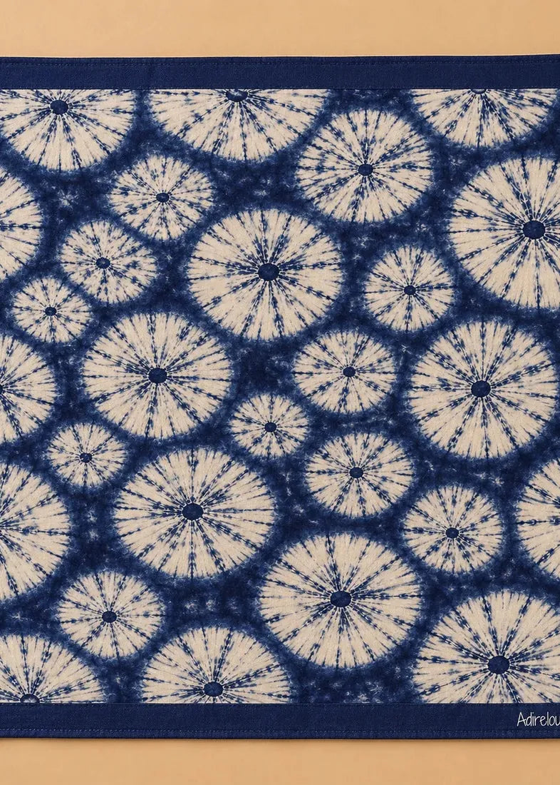 Adire Lounge Scarf Blue Indigo Moon — Shibori Circle Print Bandana Scarf