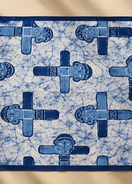 Adire Lounge Scarf Blue Jade Spirit — Green Mosaic Face Print Bandana Scarf