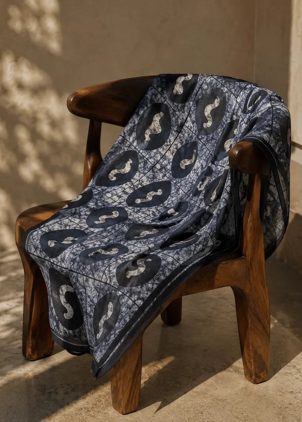 Adire Lounge Scarf Gray Shadow Wave — Grey Eye Wave Print Bandana Scarf