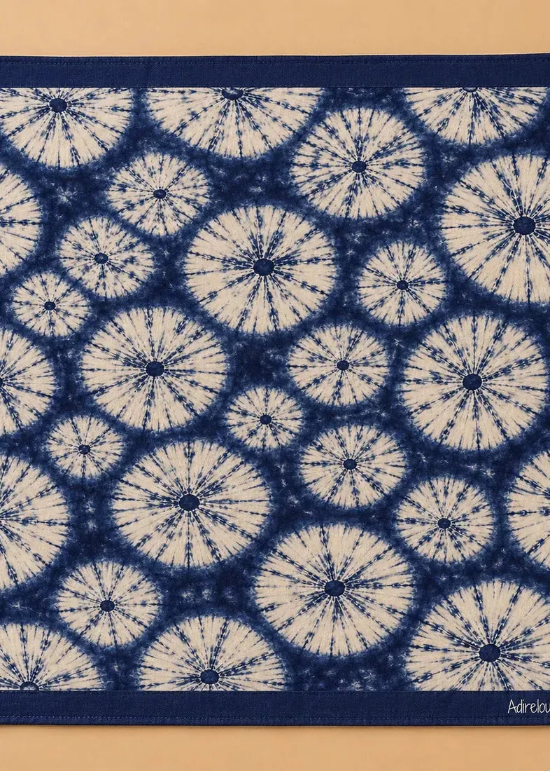Adire Lounge Scarves & Wraps Blue Indigo Moon — Shibori Circle Print Bandana Scarf