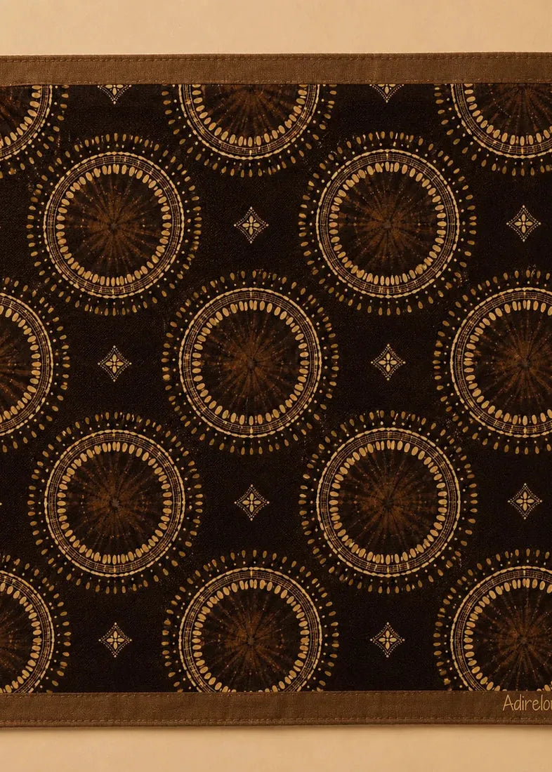 Adire Lounge Scarves & Wraps Brown Midnight Medallion — Gold Circle Print Bandana Scarf