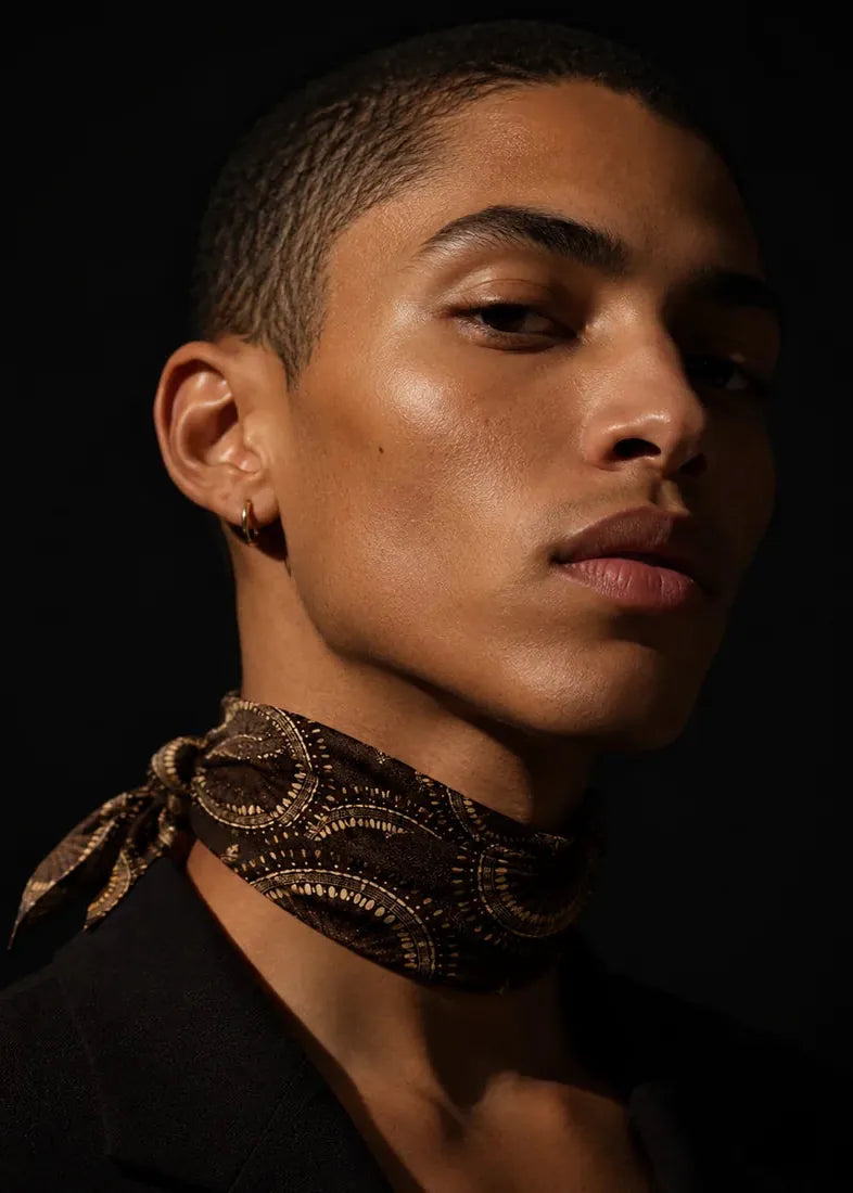 Adire Lounge Scarves & Wraps Brown Midnight Medallion — Gold Circle Print Bandana Scarf
