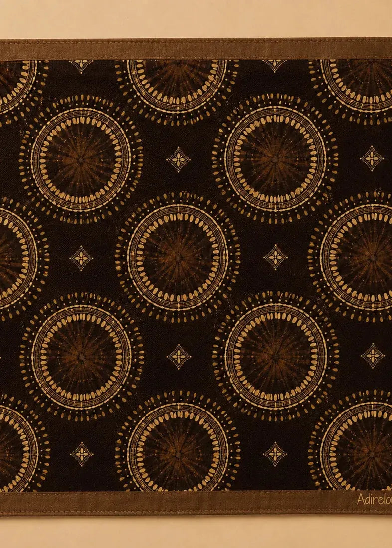 Adire Lounge Scarves & Wraps Brown Midnight Medallion — Gold Circle Print Bandana Scarf
