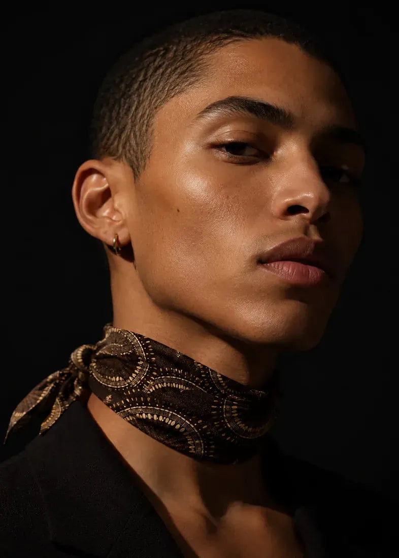 Adire Lounge Scarves & Wraps Brown Midnight Medallion — Gold Circle Print Bandana Scarf